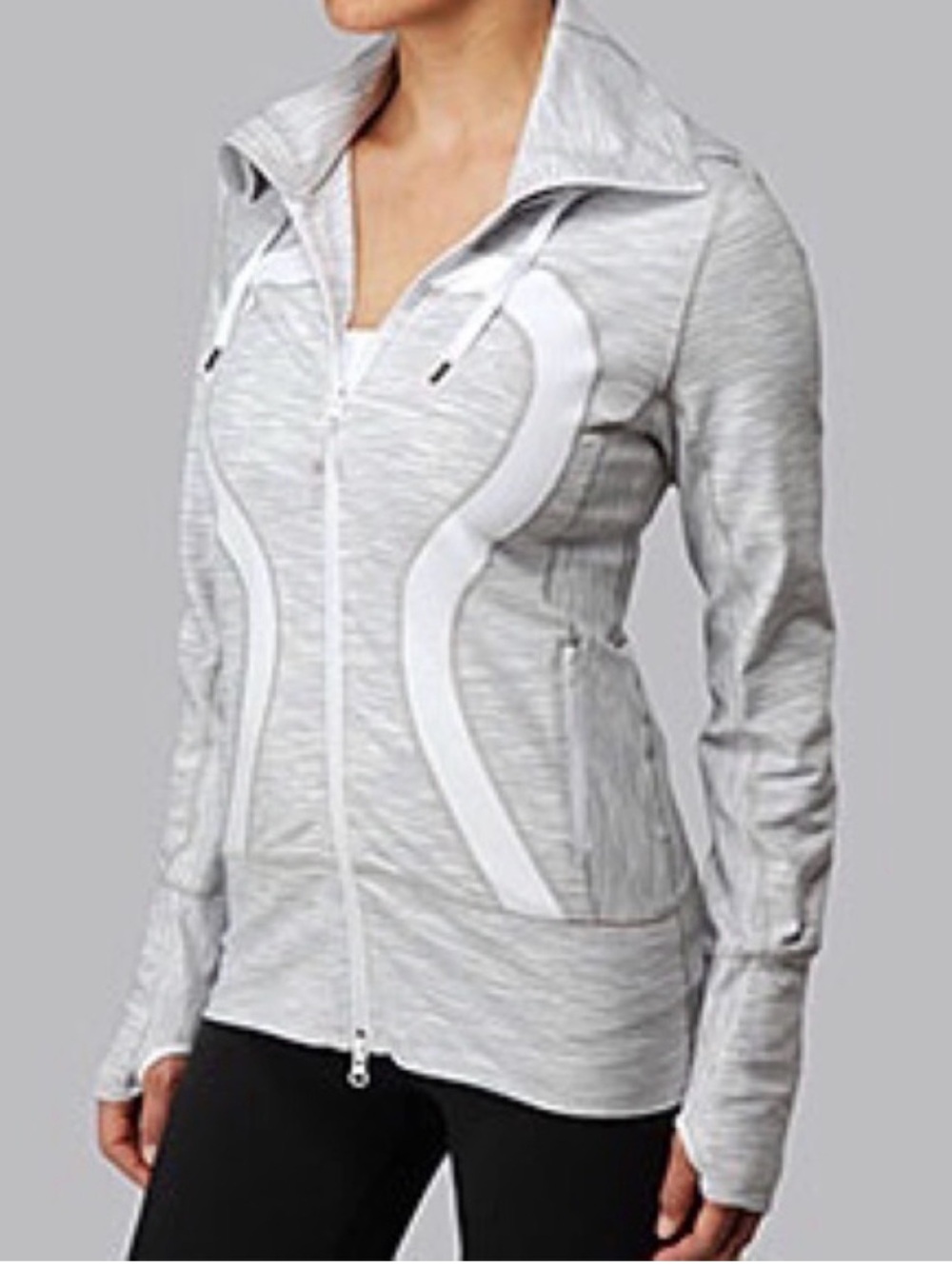 Lululemon In Stride 12 Logo Jacket Pockets High Neck Stretch Zip Up Long Grey